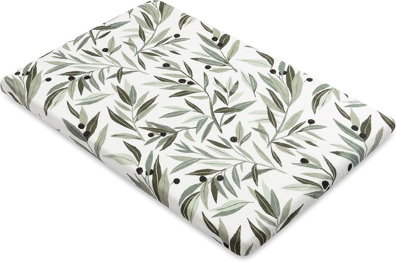 babyletto Muslin Baby Bassinet Sheets for Girls & Boys - GOTS Certified Breathable Organic Cotton Cover, 360° Fitted, Soft & Gentle Rectangle Bedside Bassinet Sheets - Olive Branches - Image 2